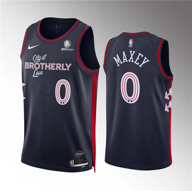 Men's Philadelphia 76ers #0 Tyrese Maxey Navy 2023/24 City Edition Stitched Jersey Men's Philadelphia 76ers #0 Tyrese Maxey Navy 2023/24 City Edition Stitched Jersey